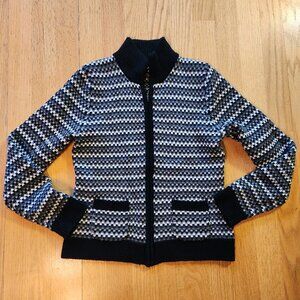 WORTH New York Wool-Cashmere Cardigan Sweater Black White Nordic Design Small